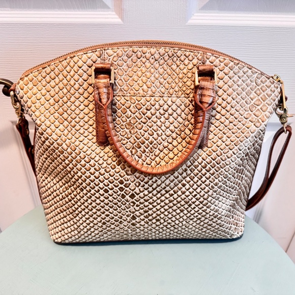 Brahmin Handbag, Tan Leather, Snakeskin Look - Picture 5 of 10